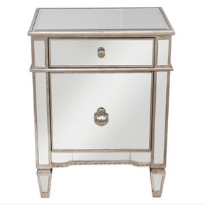 Chrystelle Mirrored Bedside Cabinet Antique 1 Door 1 Drawer