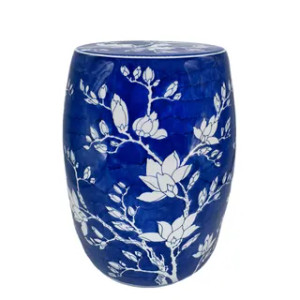 Magnolia Watercolour Porcelain Drum Stool Magnolia Watercolour Porcelain Drum Stool
