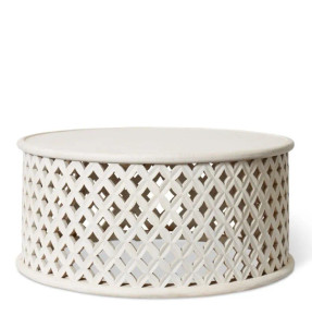 Hafina Carved Mango Wood Round Coffee Table - Off White