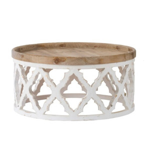 Lattice Round Shabby Chic Coffee Table Distressed - White Lattice Round Shabby Chic Coffee Table Distressed - White