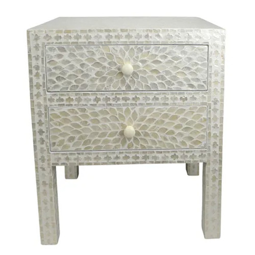 Cheyenne Inlay Bedside Table 50x35x58cm Ivory