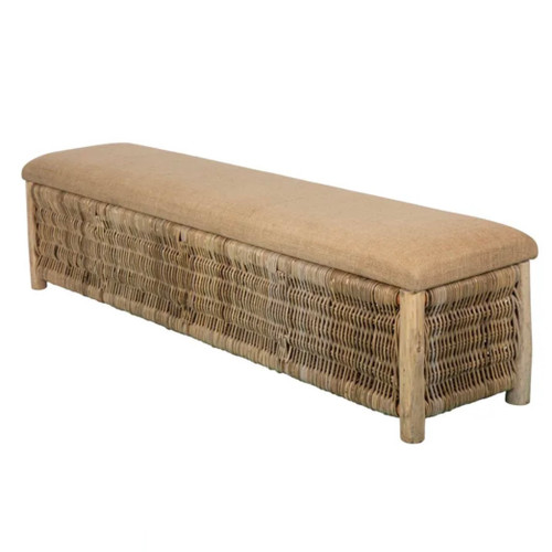 Cancun Wood Frame Wicker Bench - Natural