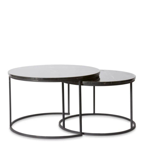 Zander 2 Piece Marble & Metal Round Nested Coffee Table Set - Black