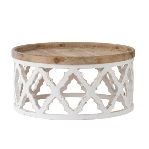 Lattice Round Shabby Chic Coffee Table Distressed - White