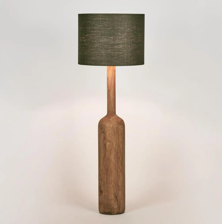 Flask Wood Floor Lamp Saddle Base with Black Shade