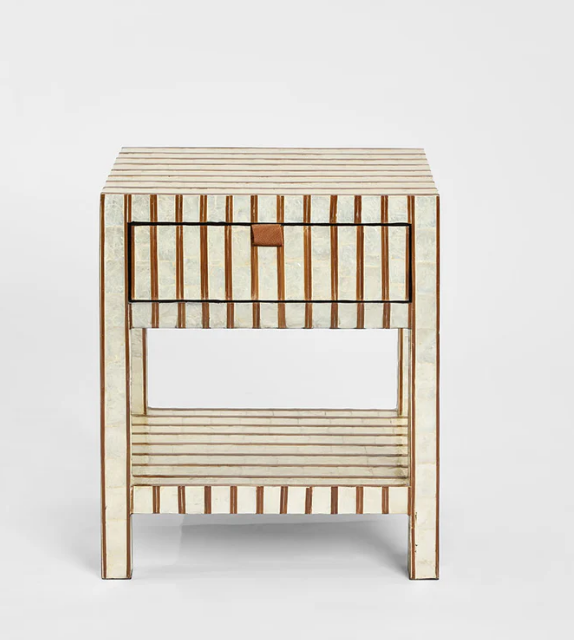 Raya White Shell & Bamboo Bedside Table