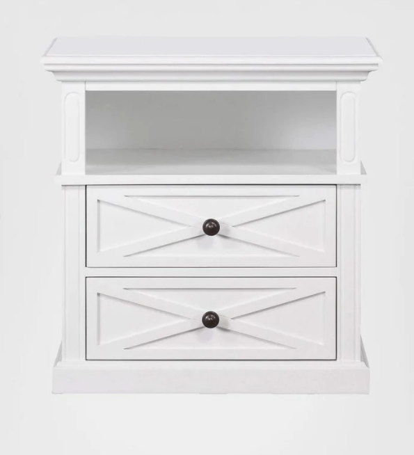 Sorrento Hamptons Medium 2 Drawer Bedside Table White