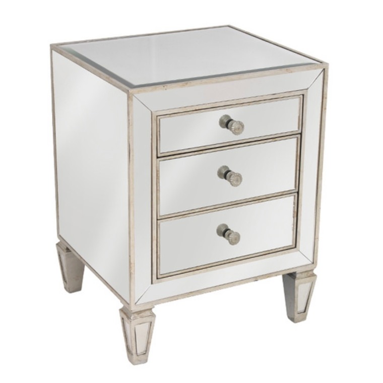 Chrystelle Mirrored 3 Drawer Bedside Antique Seamless