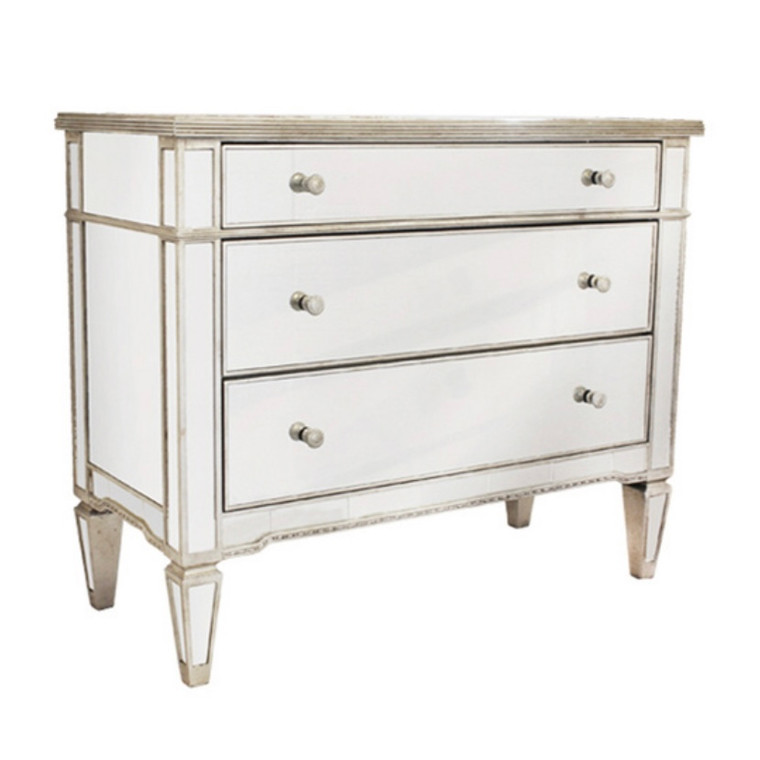 Mirrored 3 Drawer Chest Antique Ribbed