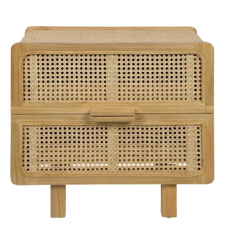 Hayme Timber & Rattan Bedside Table, Natural