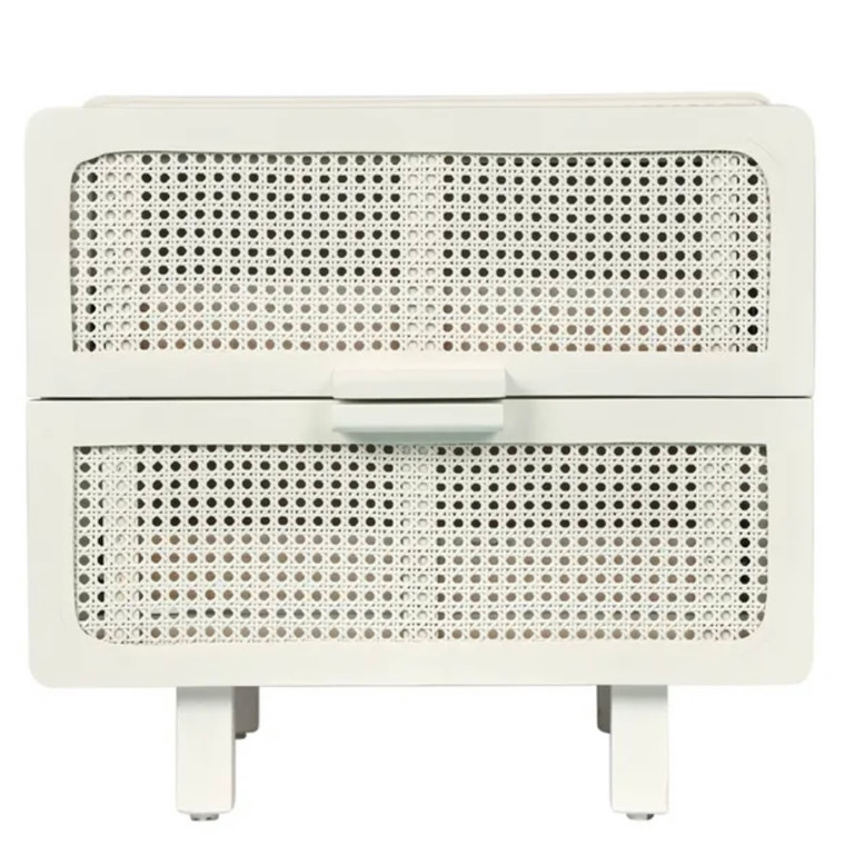 Hayme Timber & Rattan Bedside Table, White