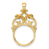 14k Yellow Gold Polished Fancy Filigree Top and Diamond-cut 13.0mm Prong Coin Bezel Pendant