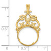 14k Yellow Gold Polished Fancy Filigree Top and Diamond-cut 13.0mm Prong Coin Bezel Pendant