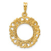 14k Yellow Gold Polished Textured and Diamond-cut Victorian-Style 13.0mm Prong Coin Bezel Pendant