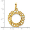 14k Yellow Gold Polished Textured and Diamond-cut Victorian-Style 13.0mm Prong Coin Bezel Pendant