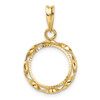 14k Yellow Gold Polished Hand Twisted Ribbon and Diamond-cut 13.0mm Prong Coin Bezel Pendant