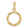 14k Yellow Gold Polished Hand Twisted Ribbon and Diamond-cut 13.0mm Prong Coin Bezel Pendant