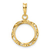 14k Yellow Gold Polished Hand Twisted Ribbon and Diamond-cut 14.0mm Prong Coin Bezel Pendant