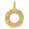 14k Yellow Gold Polished Textured and Diamond-cut Victorian-Style 15.0mm Prong Coin Bezel Pendant