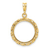 14k Yellow Gold Polished Hand Twisted Ribbon and Diamond-cut 16.0mm Prong Coin Bezel Pendant