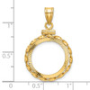 14k Yellow Gold Polished Hand Twisted Ribbon and Diamond-cut 16.5mm x 1.35mm Screw Top Coin Bezel Pendant