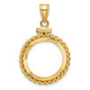 14k Yellow Gold Polished Twisted Wire and Diamond-cut 16.5mm x 1.35mm Screw Top Coin Bezel Pendant