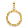 14k Yellow Gold Polished Hand Twisted Ribbon and Diamond-cut 16.5mm Prong Coin Bezel Pendant