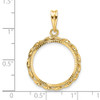 14k Yellow Gold Polished Hand Twisted Ribbon and Diamond-cut 18.0mm Prong Coin Bezel Pendant