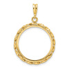 14k Yellow Gold Polished Hand Twisted Ribbon and Diamond-cut 20.0mm Prong Coin Bezel Pendant
