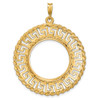 14k Yellow Gold Polished and Diamond-cut Greek Key with Rope Border 21.6mm Prong Coin Bezel Pendant