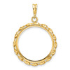 14k Yellow Gold Polished Hand Twisted Ribbon and Diamond-cut 21.6mm Prong Coin Bezel Pendant