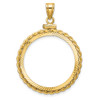 14k Yellow Gold Polished Twisted Wire and Diamond-cut 25.0mm x 2.35mm Screw Top Coin Bezel Pendant