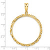 14k Yellow Gold Polished Hand Twisted Ribbon and Diamond-cut 32.0mm Prong Coin Bezel Pendant