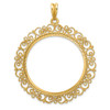 14k Yellow Gold Polished Textured and Diamond-cut Victorian-Style 37.0mm Prong Coin Bezel Pendant