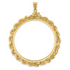 14k Yellow Gold Polished Rope and Diamond-cut 39.5mm x 1.1mm Screw Top Coin Bezel Pendant