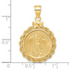 14k Yellow Gold Polished Rope Mounted 1/10oz American Eagle Screw Top Coin Bezel Pendant