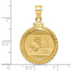 14k Yellow Gold Polished Casted Rope Mounted 1/10oz Panda Screw Top Coin Bezel Pendant