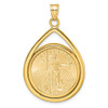 14k Yellow Gold Polished Lightweight Teardrop Mounted 1/4oz American Eagle Prong Coin Bezel Pendant