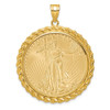 14k Yellow Gold Polished with Casted Rope Mounted 1oz American Eagle Prong Coin Bezel Pendant