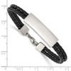 7" Stainless Steel Polished Black Leather 2 Strand ID Bracelet