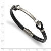 7.5" Stainless Steel Polished ID and Black Leather Bracelet