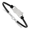 Sterling Silver Rhodium-plated NHL LogoArt Detroit Red Wings Small Center Black Leather 8 inch Bracelet with Extender