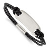 8.25" Stainless Steel Polished ID and Black Woven Leather Bracelet
