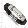 8.25" Stainless Steel Antiqued & Polished Black Leather ID Bracelet SRB2402-8.25