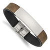 8.25" Stainless Steel Polished Brown/Black Leather ID Bracelet