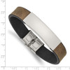 8.25" Stainless Steel Polished Brown/Black Leather ID Bracelet