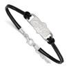 Sterling Silver Rhodium-plated NHL LogoArt Minnesota Wild Small Center Black Leather 7 inch Bracelet with Extender