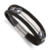8.25" Stainless Steel Polished Leather and Cotton Multi Strand ID Bracelet