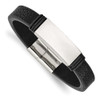 8.5" Stainless Steel Polished Black Rubber and Leather ID Bracelet