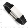 8.5" Stainless Steel Polished Black Rubber and Leather ID Bracelet